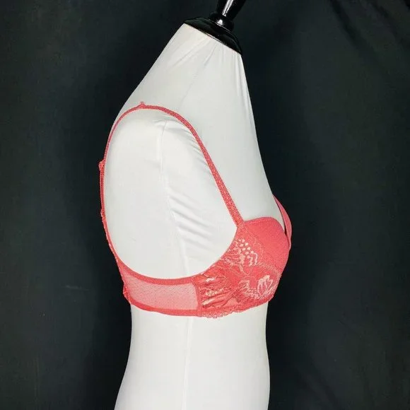 Simone Perele Bra 32C Promesse Padded Rose Pink 3D Plunge Leavers Lace Underwire - Picture 6 of 11